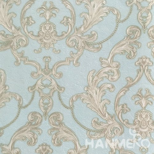 HANMERO Wide Size 1.06*15.6M/Roll PVC Embossed European Blue Embossed Korean Wallpaper