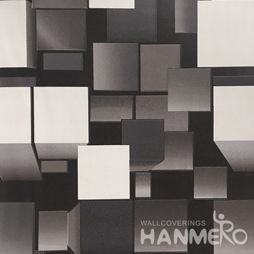 HANMERO 3D PVC Modern Black Wallpaper Geometric  0.53*10M/Roll For Home Room Decor