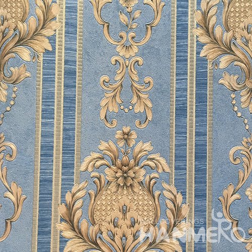 HANMERO Hot Selling 1.06*15.6M/Roll European PVC Embossed Blue Floral Home Decorative Wallpaper