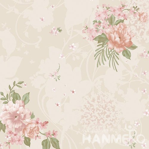 HANMERO New Pastoral  0.53*10M/Roll Pink PVC Embossed Floral Wallpaper For Interior