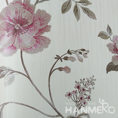 HANMERO Pink Durable Vinyl Embossed Rural Floral Wall Paper Decoration Interior