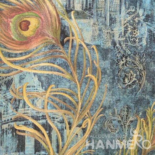 HANMERO Brand New Italian Design Classic PVC Embossed Blue Floral Home Wallpaper