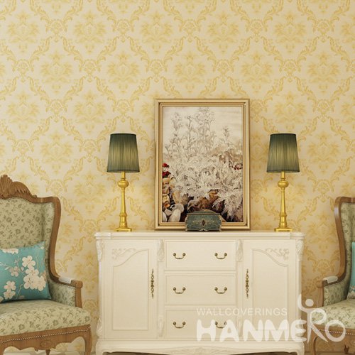 HANMERO Embossed European Floral Yellow PVC Wallpaper For Home Interior Decoration