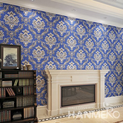 HANMERO Embossed European Floral Blue PVC Wallpaper For Home Interior Decoration