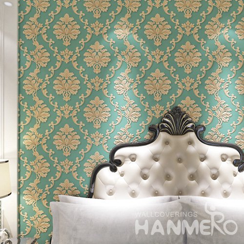 HANMERO Embossed European Floral Green PVC Wallpaper For Home Interior Decoration