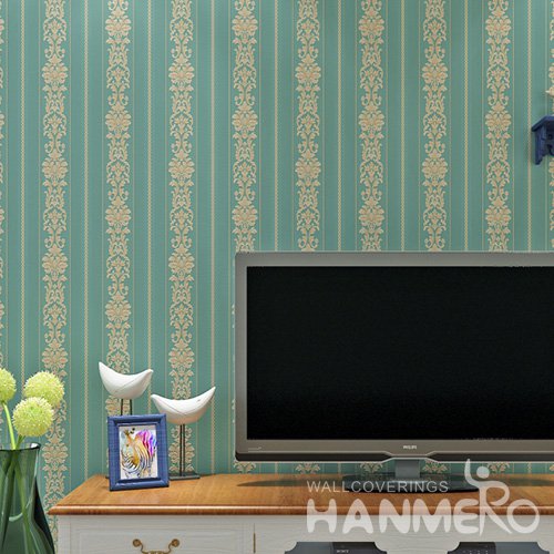 HANMERO Embossed European Floral Green PVC Wallpaper For Home Interior Decoration