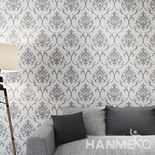 HANMERO Embossed European Floral Grey PVC Wallpaper For Home Interior Decoration