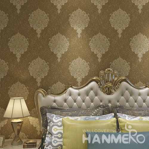 HANMERO New Eco-friendly Brown European Floral 1.06*15.6m Vinyl Wallpaper Supplier