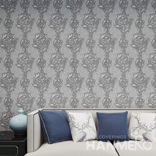 HANMERO Black 1.06*15M Embossed Low Flammability Floral PVC Interior Wallpaper